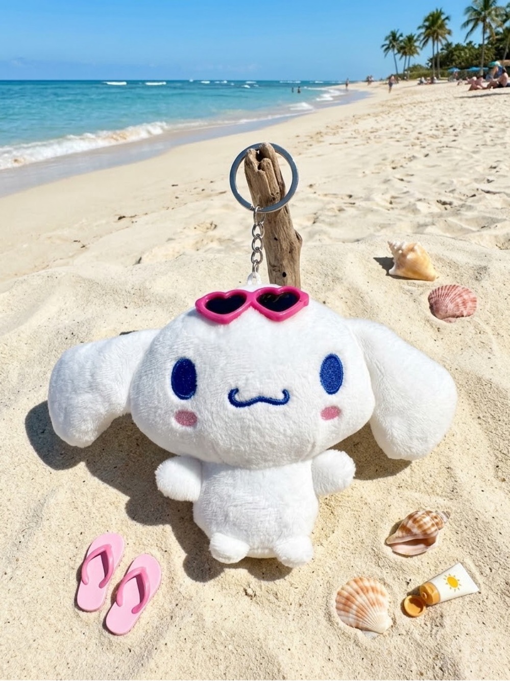 Cinnamoroll Plush Keychain with Pink Sunglasses - White